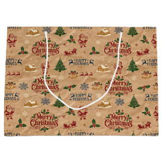 Mid-Century Kraft Paper Christmas Wrapping Paper Large Gift Bag