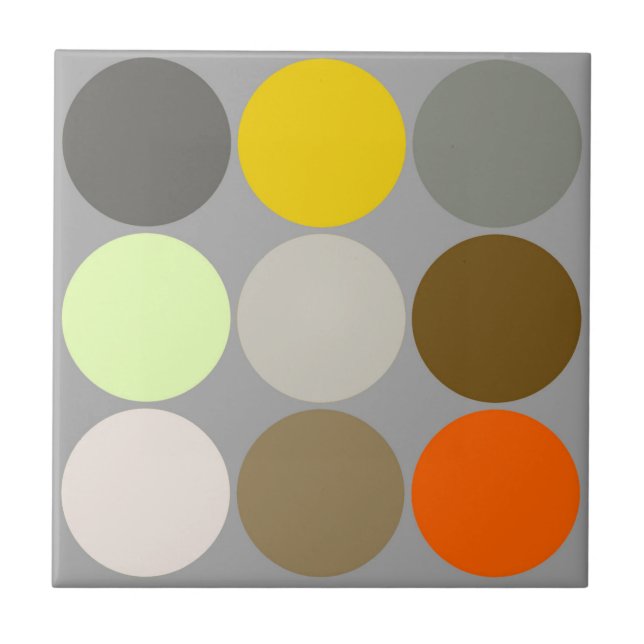 Mid-Century Large Dots, Grey, Gold and Orange Cera Ceramic Tile (Front)