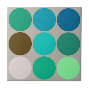Mid-Century Large Dots, Turquoise and Grey Ceramic Tile