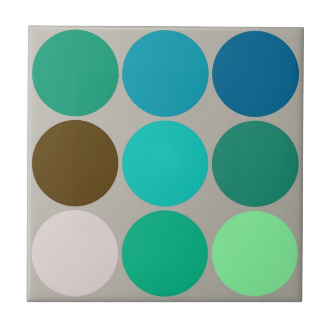 Mid-Century Large Dots, Turquoise and Grey  Ceramic Tile (Front)