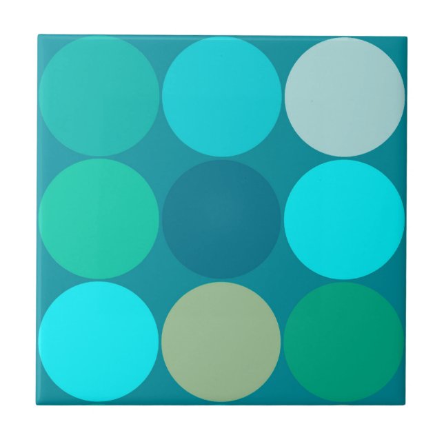 Mid-Century Large Dots, Turquoise, Aqua &  Beige Ceramic Tile (Front)