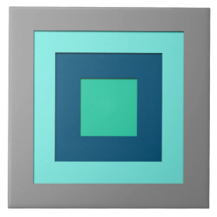 Mid-Century layered squares - blue & grey / grey Ceramic Tile