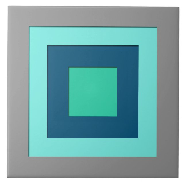 Mid-Century layered squares - blue & grey / grey Ceramic Tile (Front)