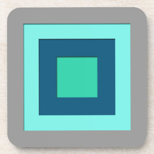 Mid-Century layered squares - blue & grey / grey Coaster