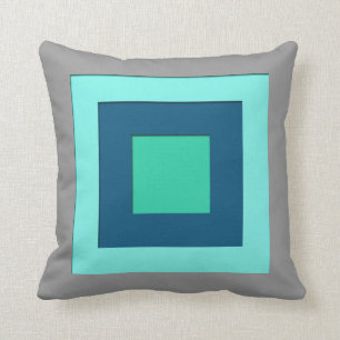 Mid-Century layered squares - blue & grey / grey Cushion