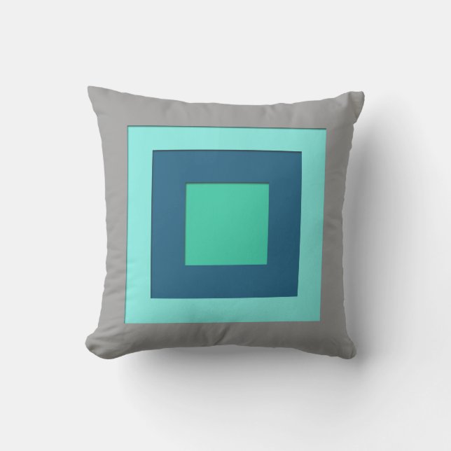 Mid-Century layered squares - blue & grey / grey Cushion (Front)