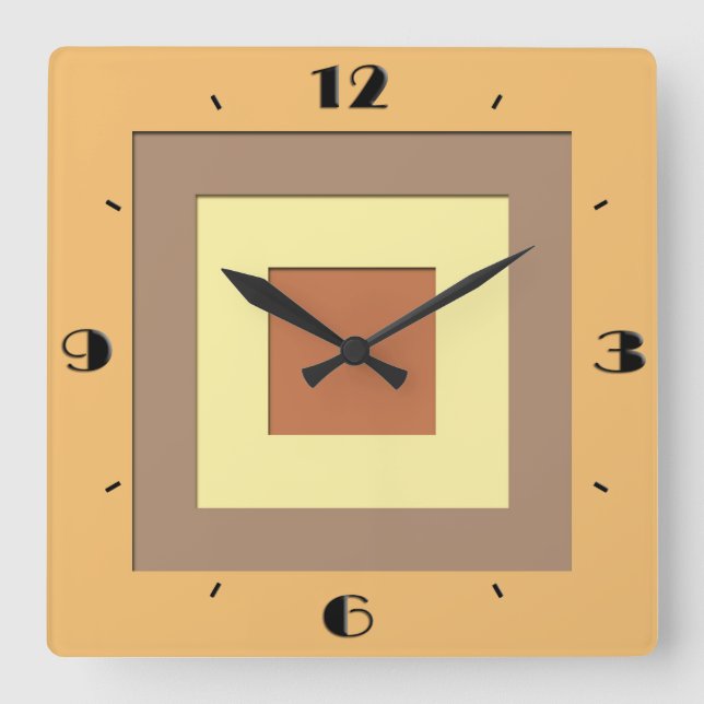 Mid-Century layered squares - Earth neutrals Square Wall Clock (Front)