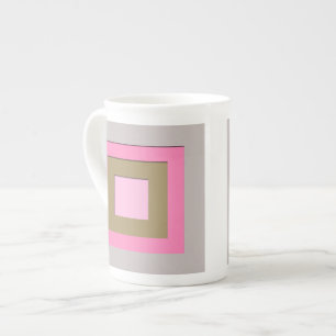 Mid-Century layered squares - grey / grey & pink Bone China Mug