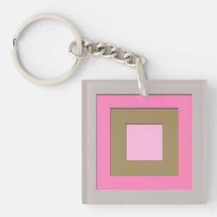 Mid-Century layered squares - grey / grey & pink Key Ring