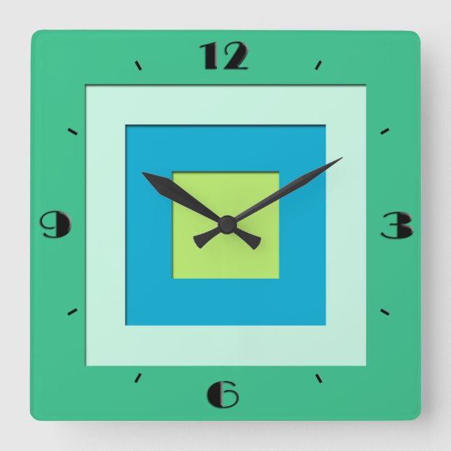 Mid-Century layered squares - jade green Square Wall Clock (Front)