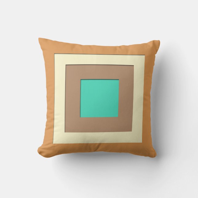 Mid-Century layered squares - tan & turquoise Cushion (Front)