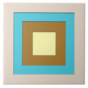 Mid-Century layered squares - taupe & turquoise Ceramic Tile