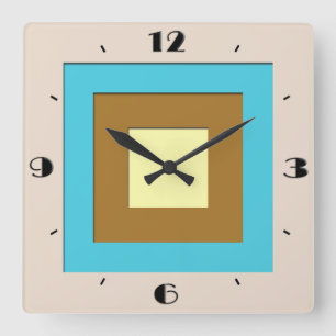 Mid-Century layered squares - taupe & turquoise Square Wall Clock