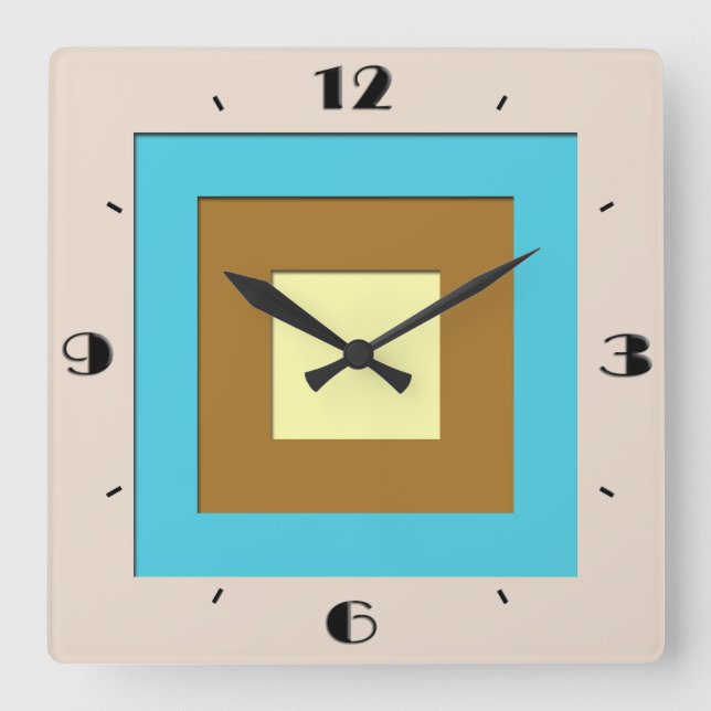 Mid-Century layered squares - taupe & turquoise Square Wall Clock (Front)