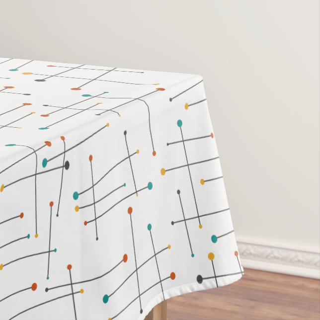 Mid Century Lines And Circles Atomic Age Pattern Tablecloth (In Situ)