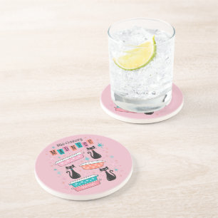 Mid-Century Madness Pink Starburst Pyrex Cats Coaster