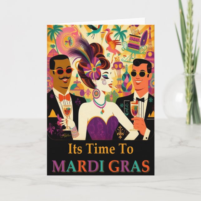 Mid Century Mardi Gras Cocktail Party Card (Front)