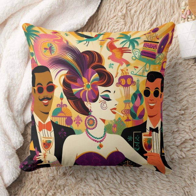 Mid Century Mardi Gras Cocktail Party Cushion (Blanket)