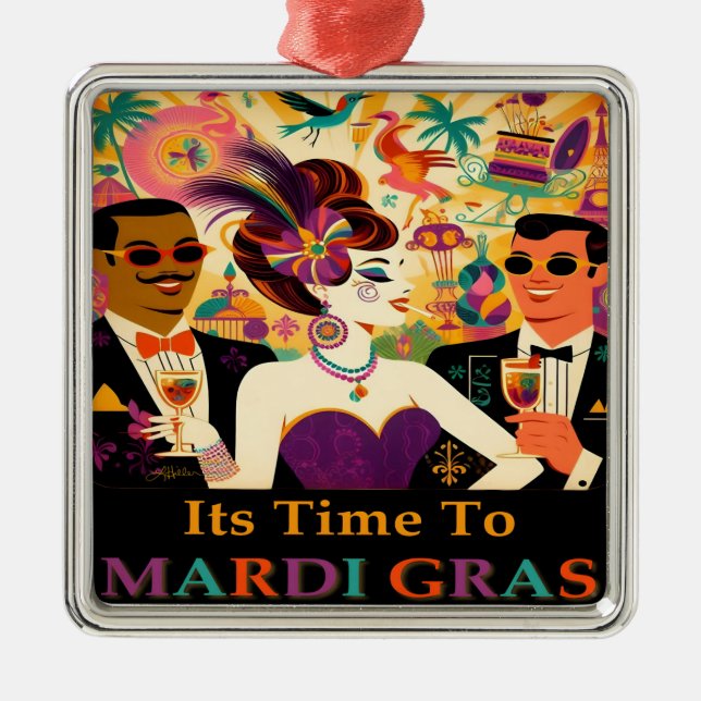 Mid Century Mardi Gras Cocktail Party Metal Ornament (Front)