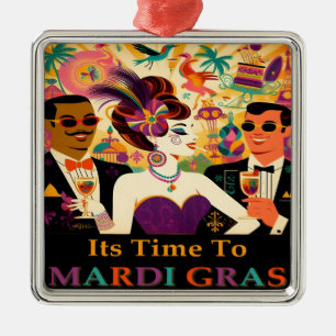 Mid Century Mardi Gras Cocktail Party Metal Ornament