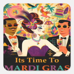Mid Century Mardi Gras Cocktail Party Square Sticker