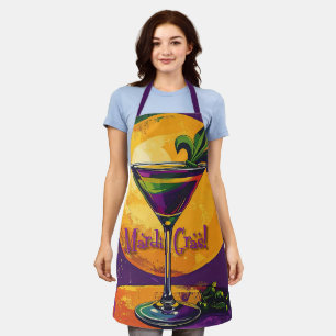Mid Century Mardi Gras Sunset Fleur De Lis Martini Apron