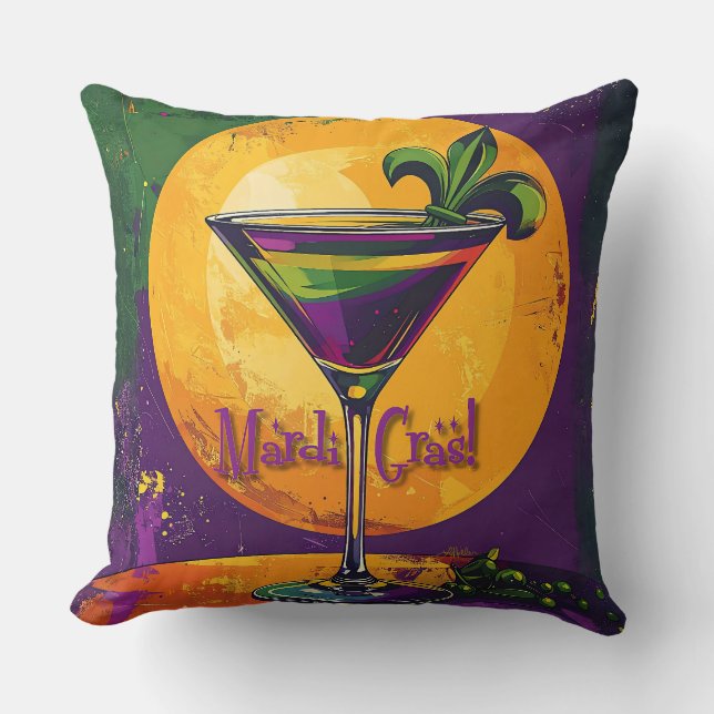 Mid Century Mardi Gras Sunset Fleur De Lis Martini Cushion (Front)
