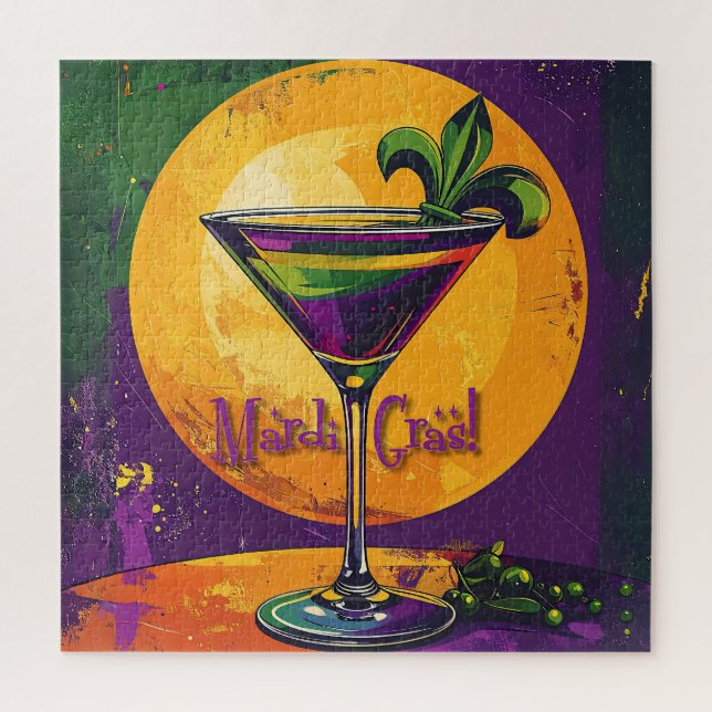Mid Century Mardi Gras Sunset Fleur De Lis Martini Jigsaw Puzzle (Vertical)