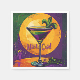 Mid Century Mardi Gras Sunset Fleur De Lis Martini Napkin