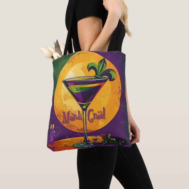 Mid Century Mardi Gras Sunset Fleur De Lis Martini Tote Bag (Close Up)