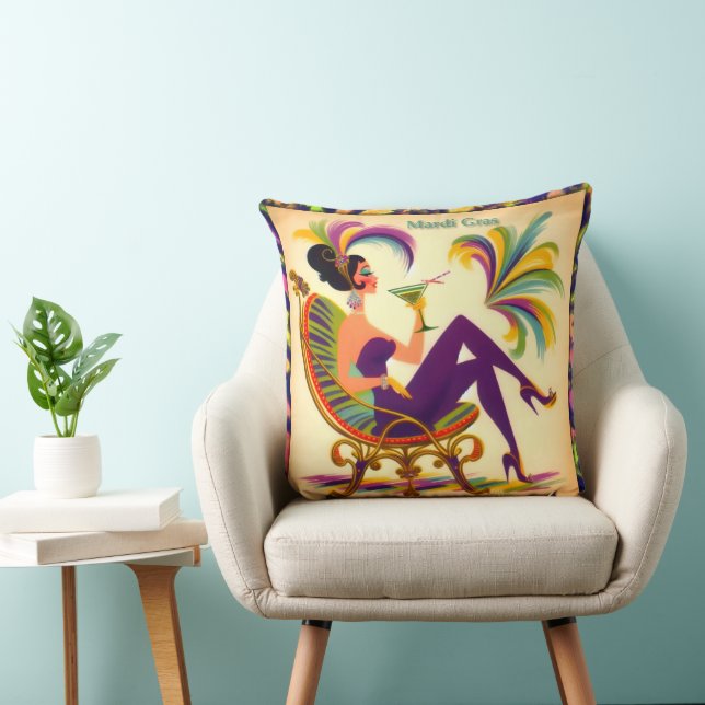 Mid Century Mardi Gras Woman With A Martini Cushion (Chair)