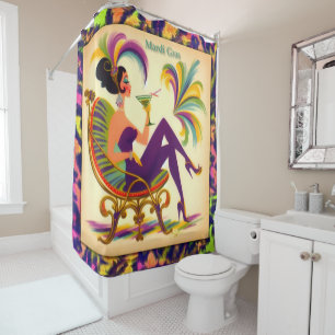 Mid Century Mardi Gras Woman With A Martini Shower Curtain