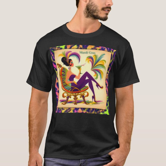 Mid Century Mardi Gras Woman With A Martini T-Shirt (Front)