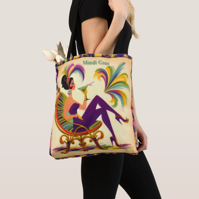 Mid Century Mardi Gras Woman With A Martini Tote Bag (Close Up)