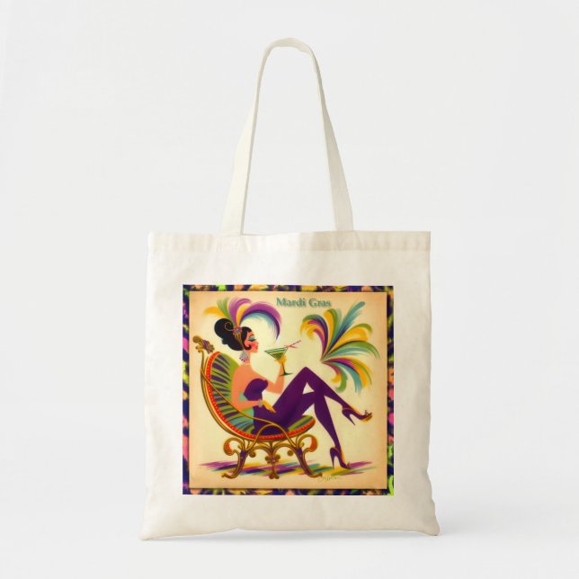 Mid Century Mardi Gras Woman With A Martini Tote Bag (Front)