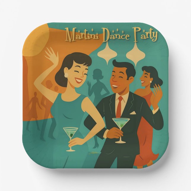 Mid Century Martini Dance Party Paper Plate (Front)