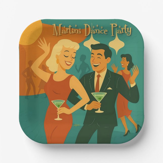 Mid Century Martini Dance Party Paper Plate (Front)
