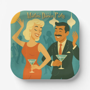 Mid Century Martini Dance Party Paper Plate
