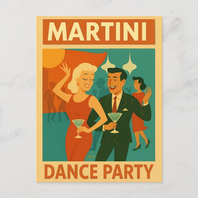 Mid Century Martini Dance Party Postcard (Front)