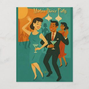 Mid Century Martini Dance Party Postcard