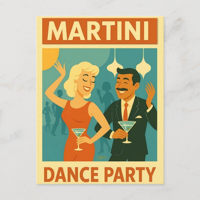 Mid Century Martini Dance Party Postcard (Front)