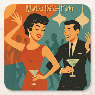 Mid Century Martini Dance Party Square Paper Coaster