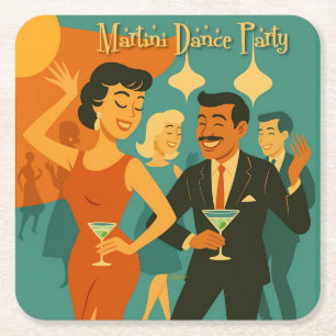 Mid Century Martini Dance Party Square Paper Coaster