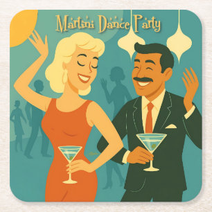 Mid Century Martini Dance Party Square Paper Coaster