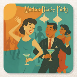 Mid Century Martini Dance Party Square Paper Coaster