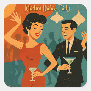 Mid Century Martini Dance Party Square Sticker