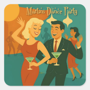 Mid Century Martini Dance Party Square Sticker