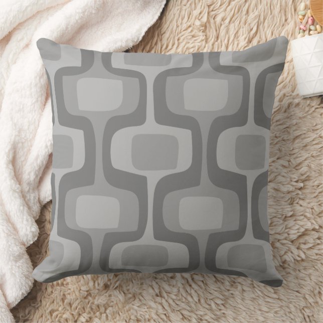 Mid-Century  MCM Grey Tones Retro Pattern Cushion (Blanket)