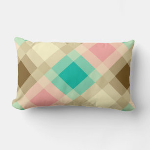 Mid-Century mega plaid - brown & peach Lumbar Cushion