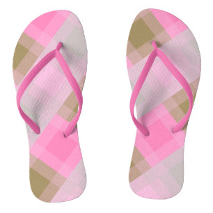 Mid-Century mega plaid - grey / grey, pink, tan Thongs